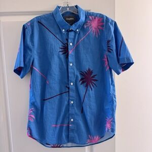 Bonobos Slim Fit‎ Short Sleeve Shirt M Blue Pink Palm Tree Print 100% Cotton